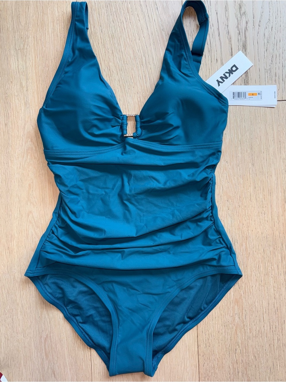 NWT DKNY Tummy Control One Piece Swimsuit Teal Underwire Compression S